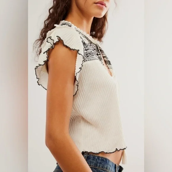 NWOT Free People, Sarafina Top in Ivory Combo, Large - Picture 3 of 7